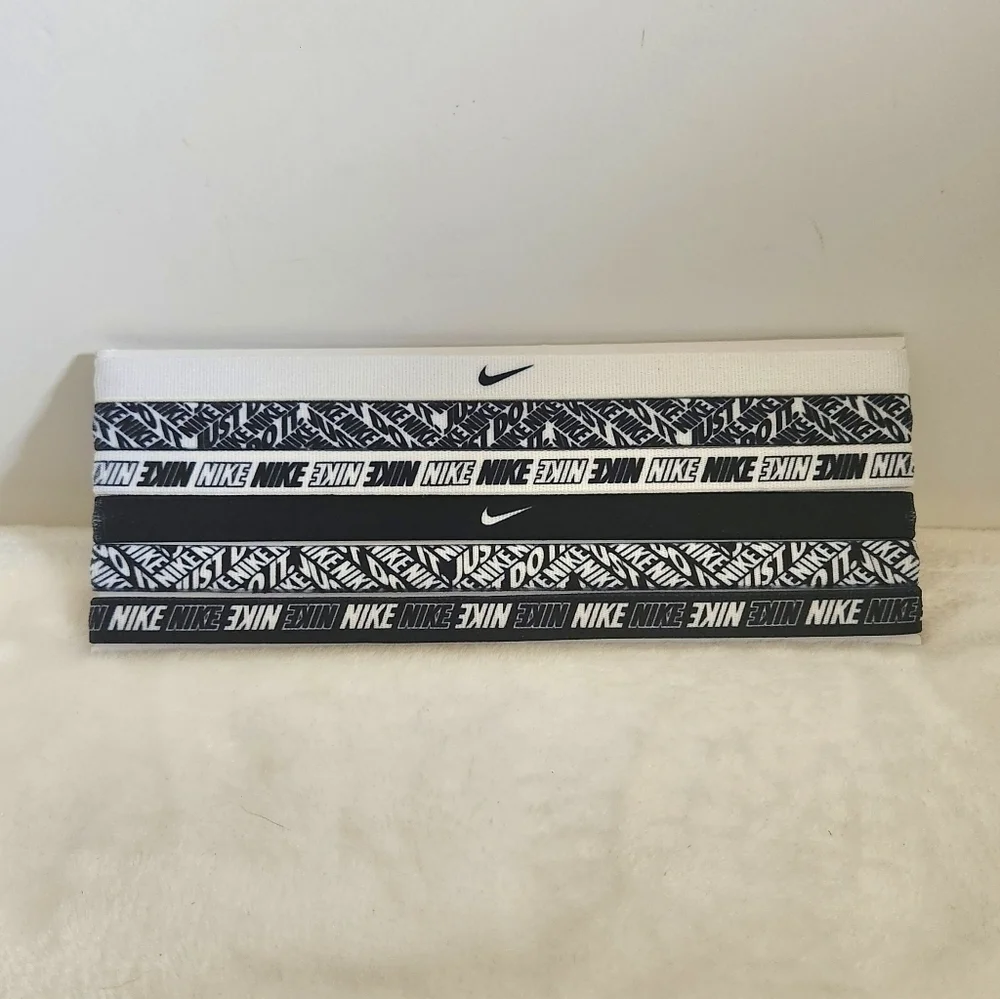 Nike Black White Logo Non-Slip Silicone Headbands Set of 6
